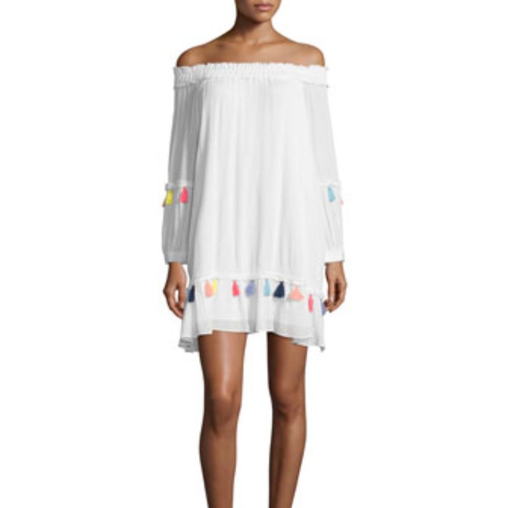 Misa Los Angeles White Mini Dress with Multicolor Tassels